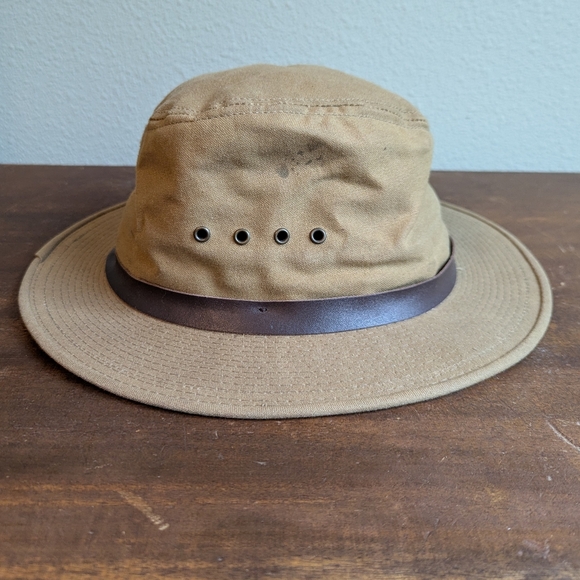 Filson Tin Cloth Waxed Canvas Bush Hat Small Dark Tan - Picture 3 of 11